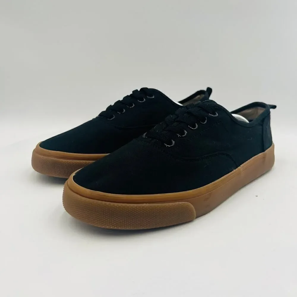 Old Navy Black Jack Canvas Lace-Up Black Tan Sole Sneakers for Kids Size 5